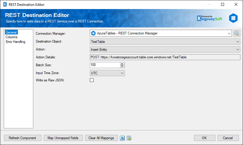 SSIS REST Azure Tables Destination